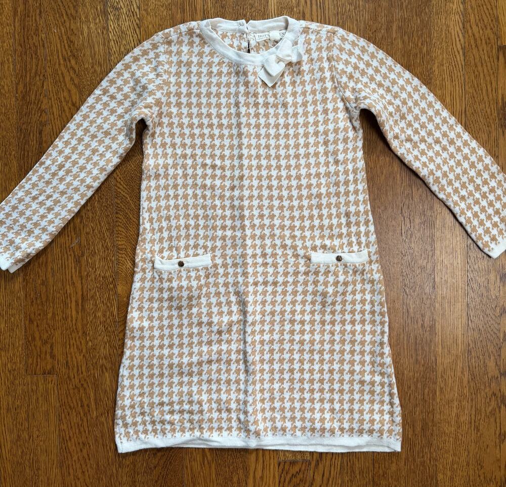 Hope & Henry Girls' Beige Houndstooth Sweater Dress Size 7